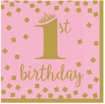 My 1st birthday Servetten Roze
